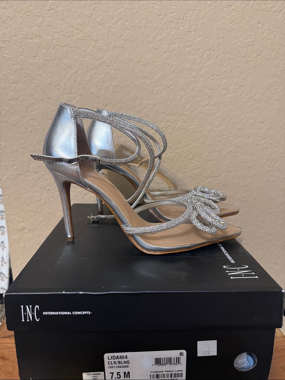 INC International Concepts Metallic Silver Crystal-Strap Stiletto Sandals